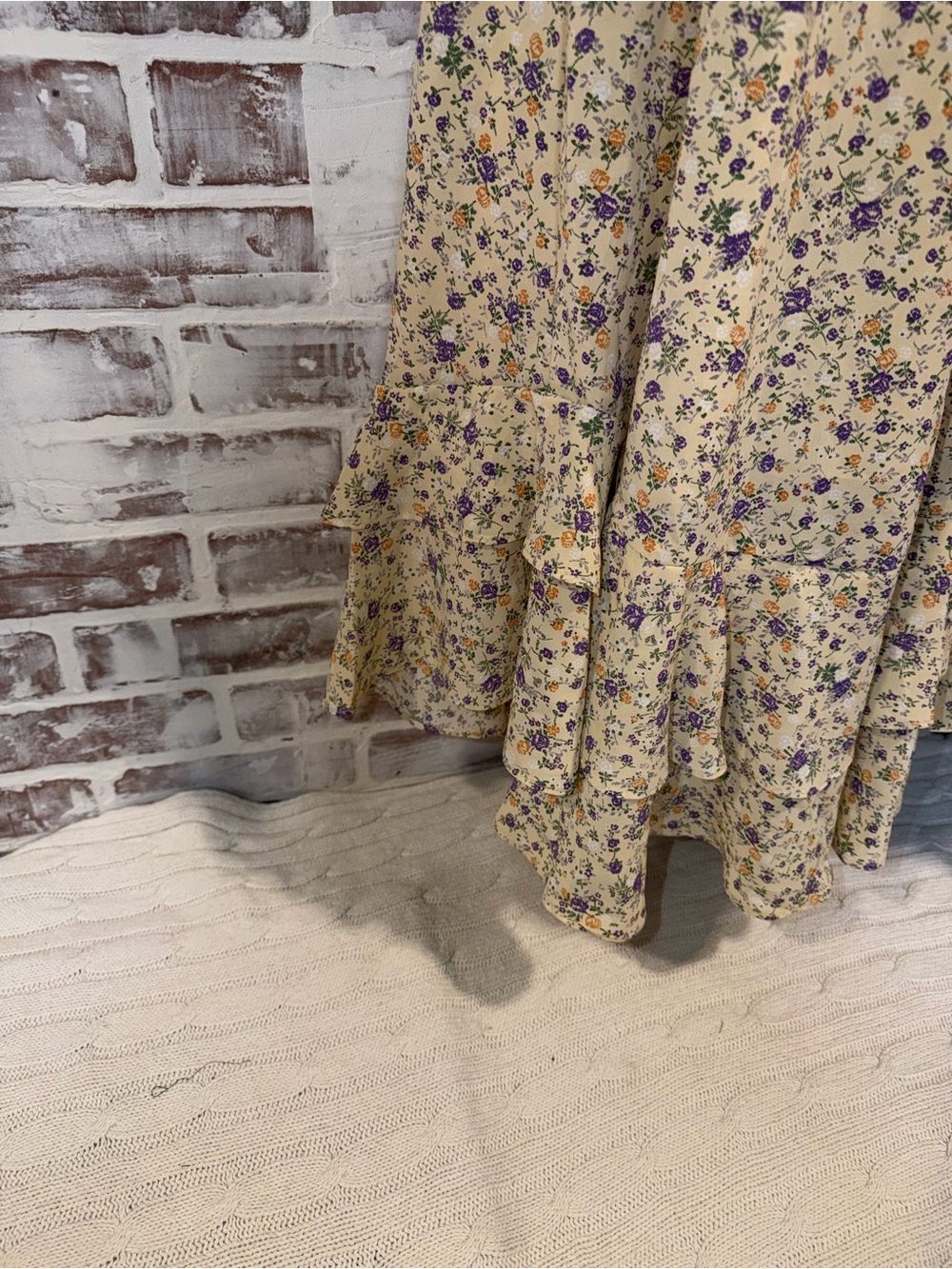 Grace Karin Cream Floral Smocked Dress large - Picture 4 of 7